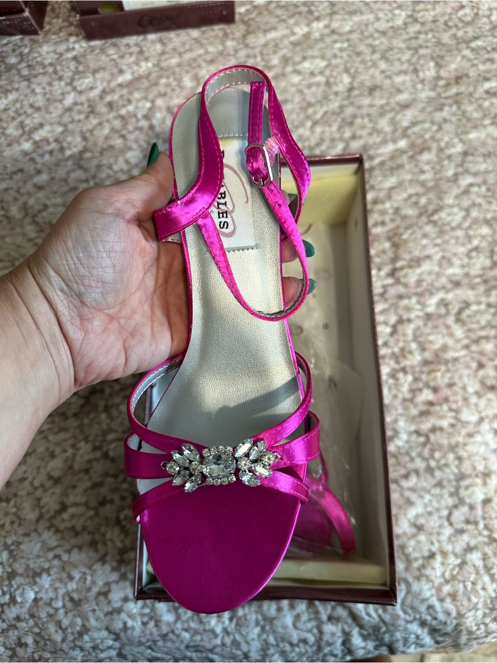 Fuchsia Satin Jewel-Embellished Slingback Heels - Women